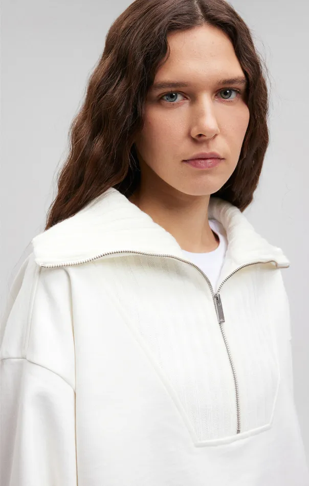 Quarter Zip Sweatshirt In Antique White Women Mavi Jeans Loungewear