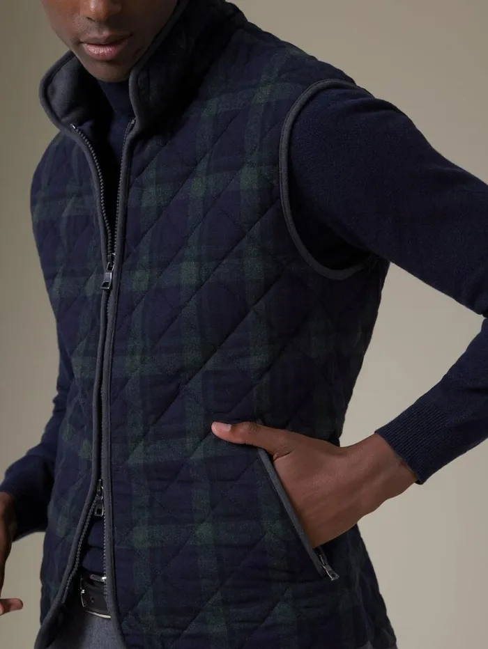 Quilted Wool Plaid Vest Navygreen Men Paul Stuart Vests