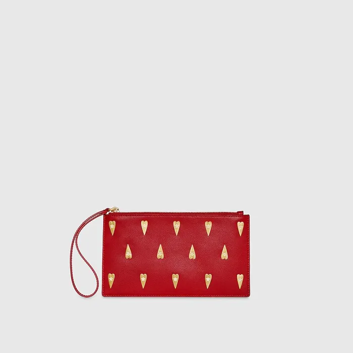 Rebecca Minkoff Clutches Women Medium Heart Studded Pouch Chili Rebecca Minkoff Clutches Women Medium Heart Studded Pouch Chili