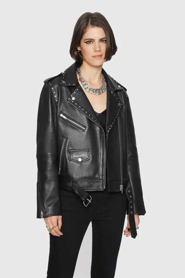 Rebecca Minkoff Leather Women Jett Moto With Studs Black