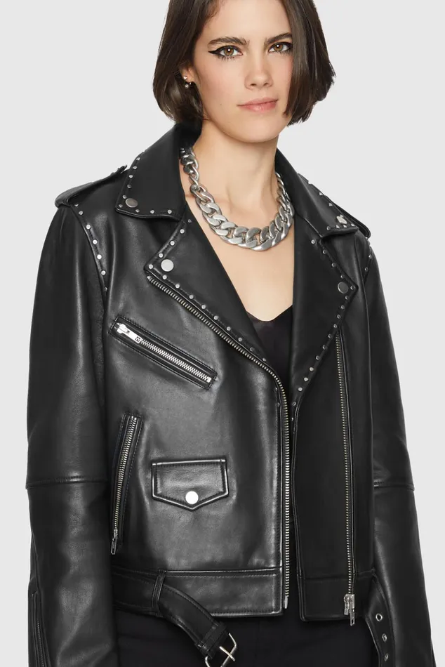 Rebecca Minkoff Leather Women Jett Moto With Studs Black Rebecca Minkoff Leather Women Jett Moto With Studs Black