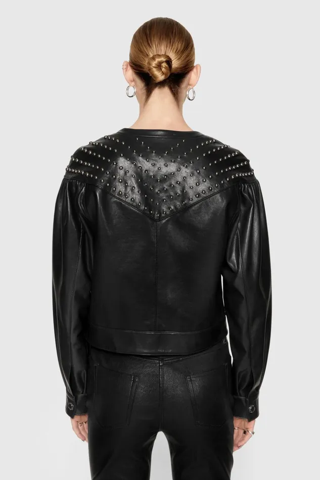 Rebecca Minkoff Leather Women Ozzy Studded Leather Jacket True Black Rebecca Minkoff Leather Women Ozzy Studded Leather Jacket True Black
