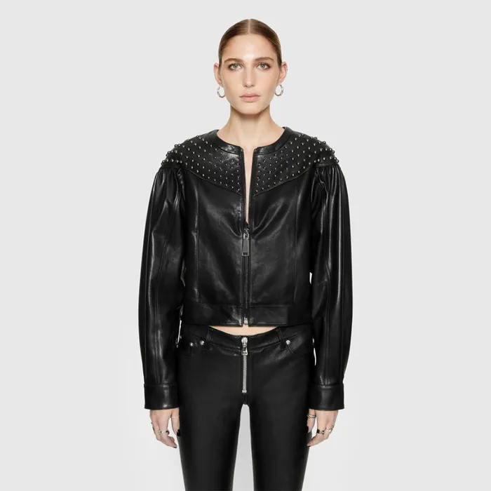 Rebecca Minkoff Leather Women Ozzy Studded Leather Jacket True Black Rebecca Minkoff Leather Women Ozzy Studded Leather Jacket True Black