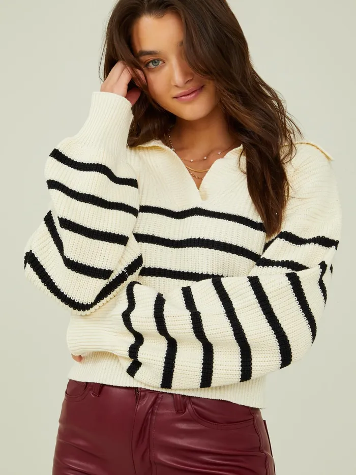 Reed Collared Striped Sweater Whiteblack Women Altar039d State Sweaters