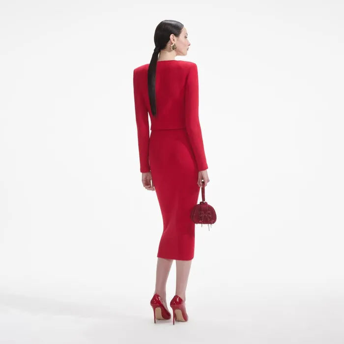 Self Portrait Bottoms Red Knit Heart Buttoned Midi Skirt 8211 Women
