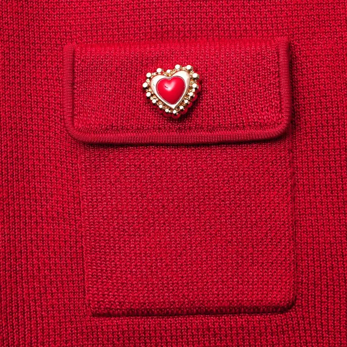 Self Portrait Bottoms Red Knit Heart Buttoned Midi Skirt 8211 Women