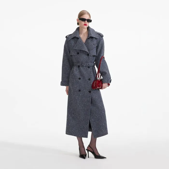Self Portrait CoOrds Blue Boucle Trench Coat 8211 Women