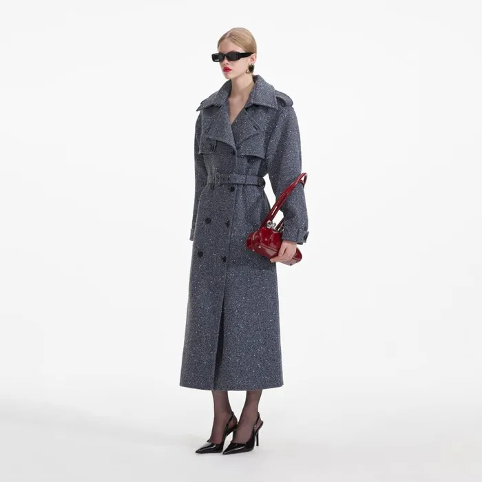 Self Portrait CoOrds Blue Boucle Trench Coat 8211 Women