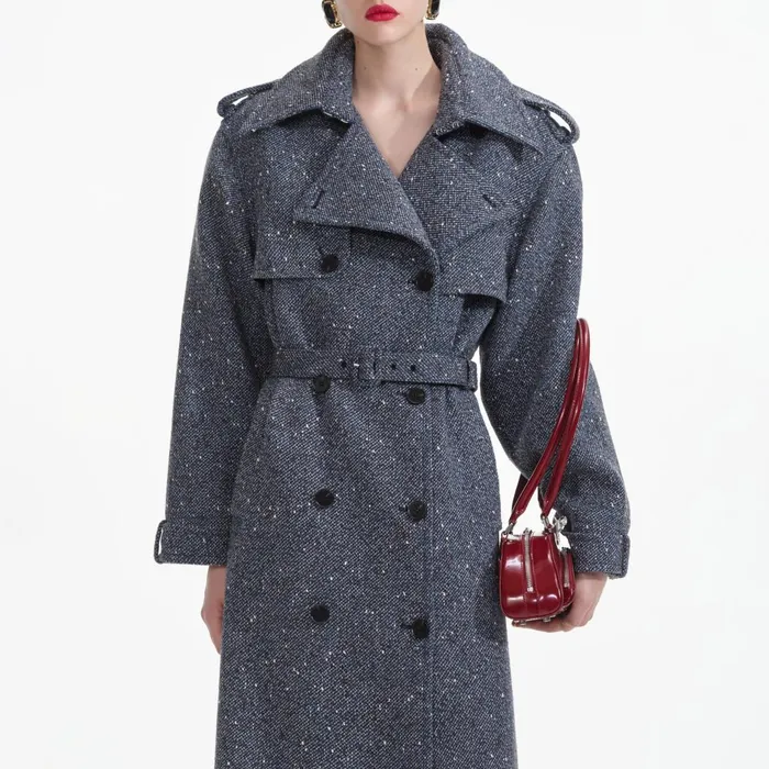 Self Portrait CoOrds Blue Boucle Trench Coat 8211 Women
