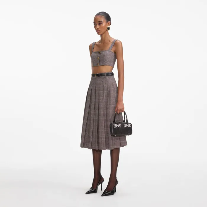 Self Portrait CoOrds Brown Check Crop Top 8211 Women