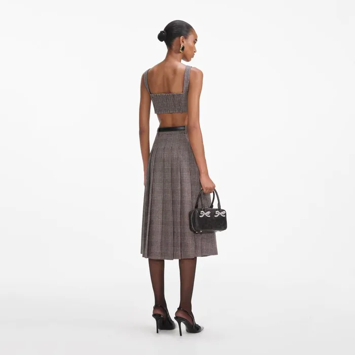 Self Portrait CoOrds Brown Check Crop Top 8211 Women