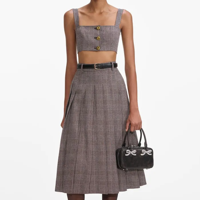Self Portrait CoOrds Brown Check Crop Top 8211 Women