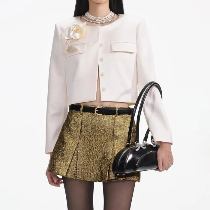 Self Portrait CoOrds Cream 3D Flower Satin Jacket 8211 Women