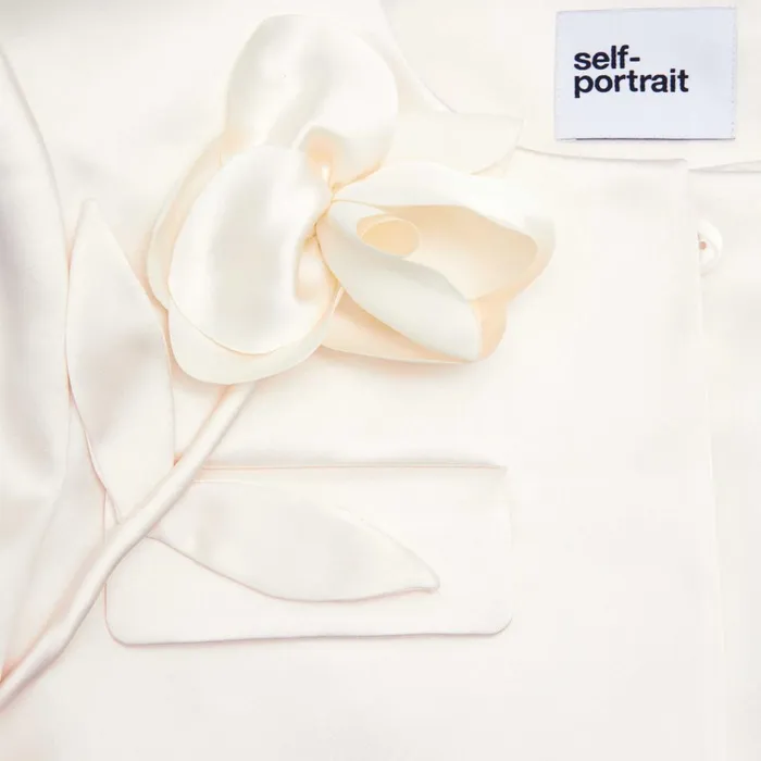 Self Portrait CoOrds Cream 3D Flower Satin Jacket 8211 Women