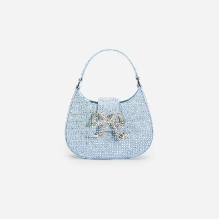 Self Portrait Denim Blue Rhinestone Denim Cresent Bag 8211 Women