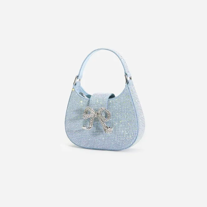 Self Portrait Denim Blue Rhinestone Denim Cresent Bag 8211 Women