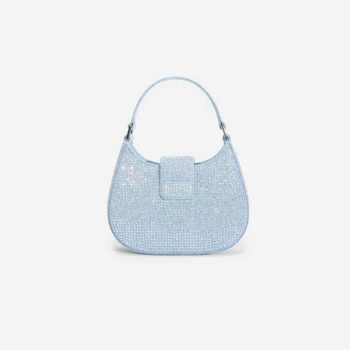 Self Portrait Denim Blue Rhinestone Denim Cresent Bag 8211 Women