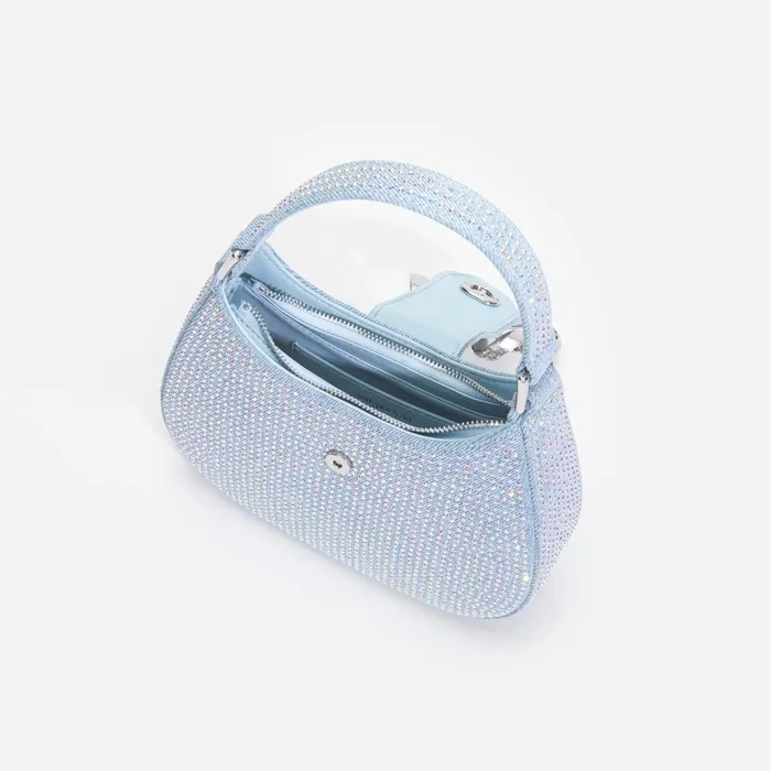 Self Portrait Denim Blue Rhinestone Denim Cresent Bag 8211 Women