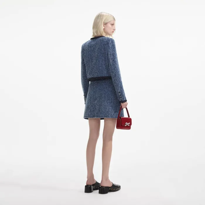 Self Portrait Denim Textured Denim Jacket 8211 Women