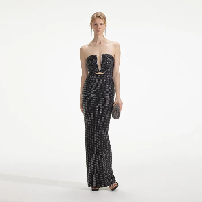 Self Portrait Dresses Black Jersey Rhinestone Maxi Dress 8211 Women