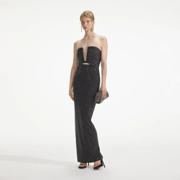 Self Portrait Dresses Black Jersey Rhinestone Maxi Dress 8211 Women