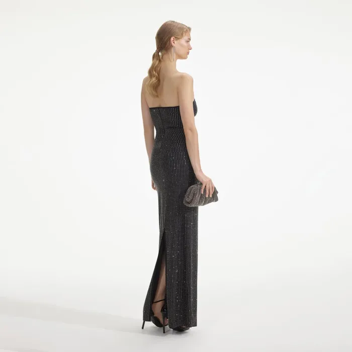Self Portrait Dresses Black Jersey Rhinestone Maxi Dress 8211 Women