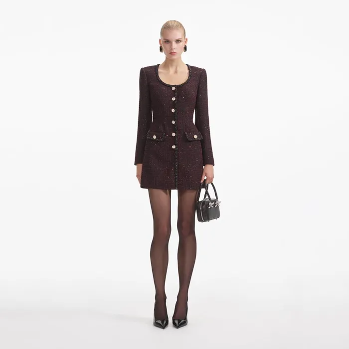 Self Portrait Dresses Black Metallic Boucle Mini Dress 8211 Women