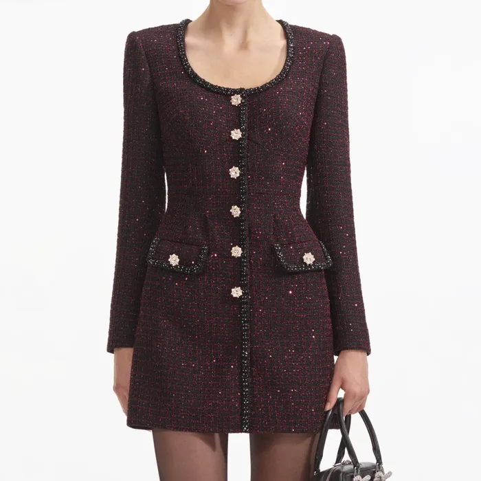 Self Portrait Dresses Black Metallic Boucle Mini Dress 8211 Women