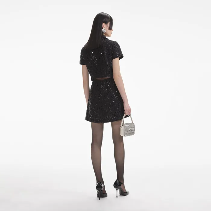 Self Portrait Dresses Black Sequin Boucle Mini Dress 8211 Women