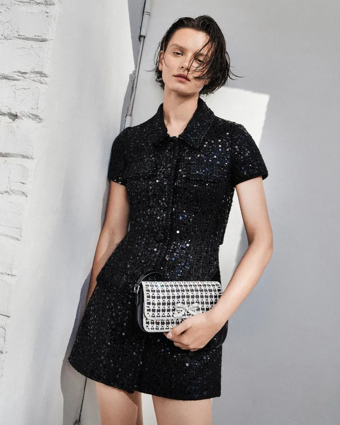 Self Portrait Dresses Black Sequin Boucle Mini Dress 8211 Women