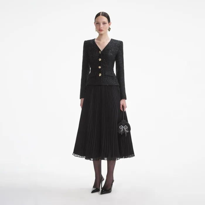 Self Portrait Dresses Black Tinsel Boucle Chiffon Midi Dress 8211 Women
