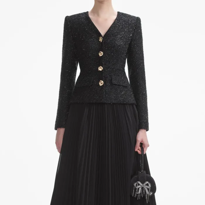 Self Portrait Dresses Black Tinsel Boucle Chiffon Midi Dress 8211 Women