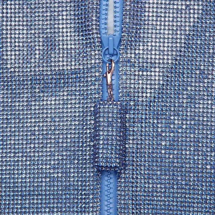 Self Portrait Dresses Blue Crystal Chainmail Zip Mini Dress 8211 Women