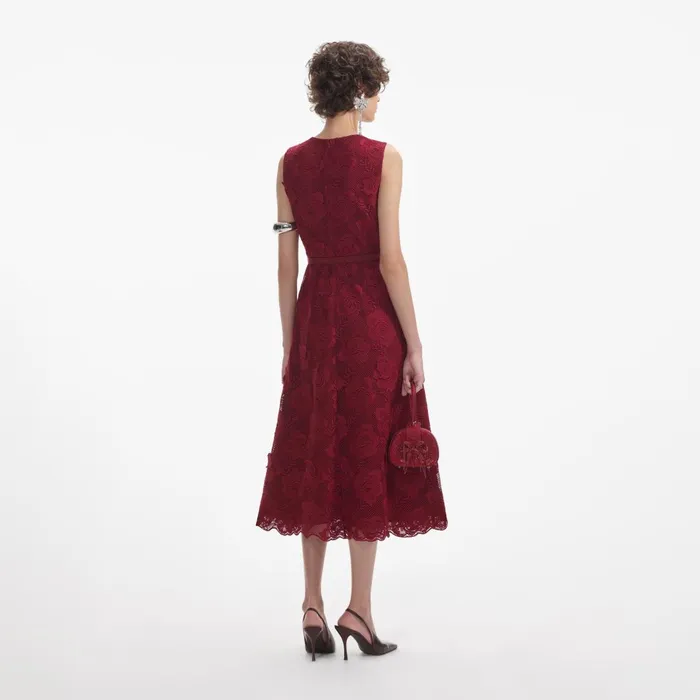 Self Portrait Dresses Burgundy Lace Buttoned Midi Dress 8211 Women