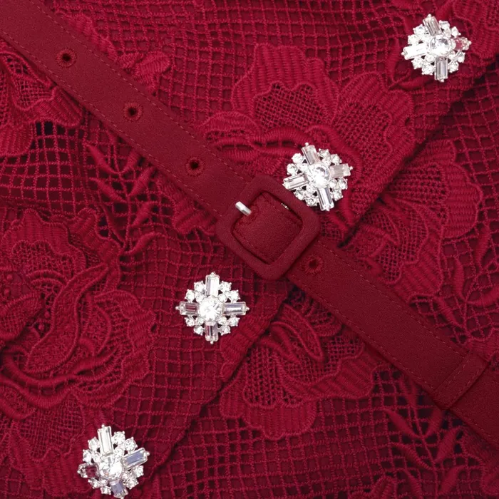 Self Portrait Dresses Burgundy Lace Buttoned Midi Dress 8211 Women