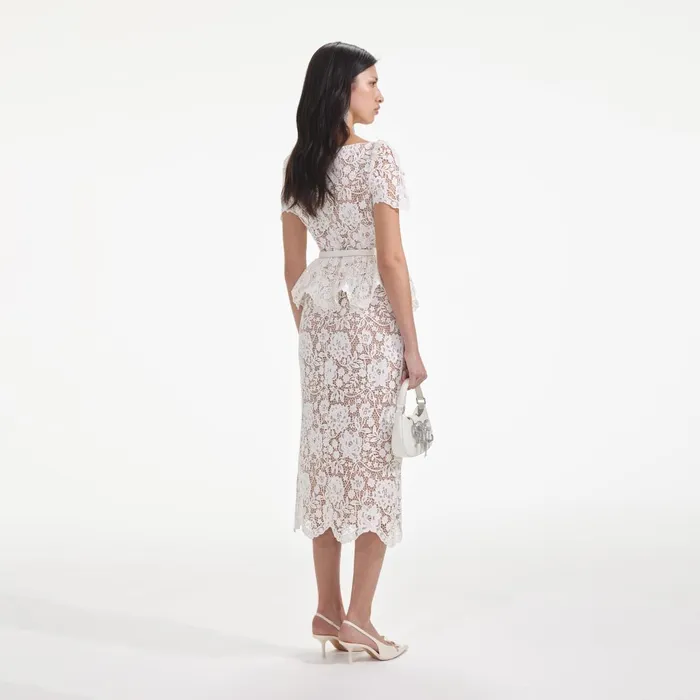 Self Portrait Dresses Cream Lace Peplum Midi Dress 8211 Women