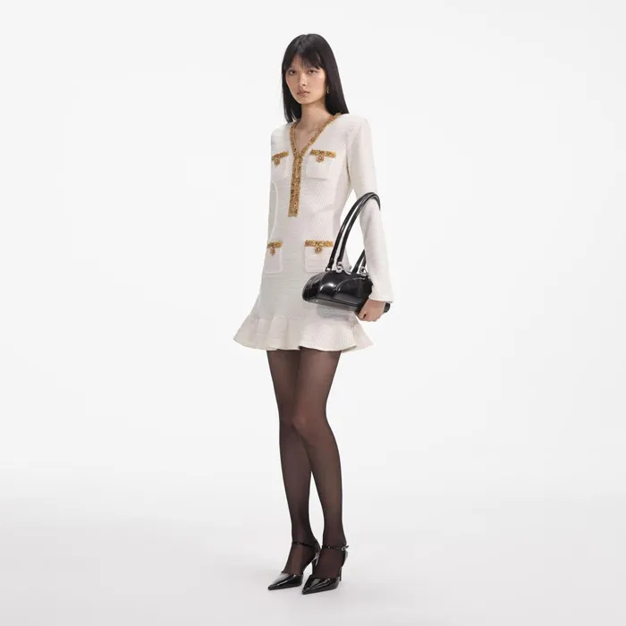 Self Portrait Dresses Cream Lurex Knit Mini Dress 8211 Women