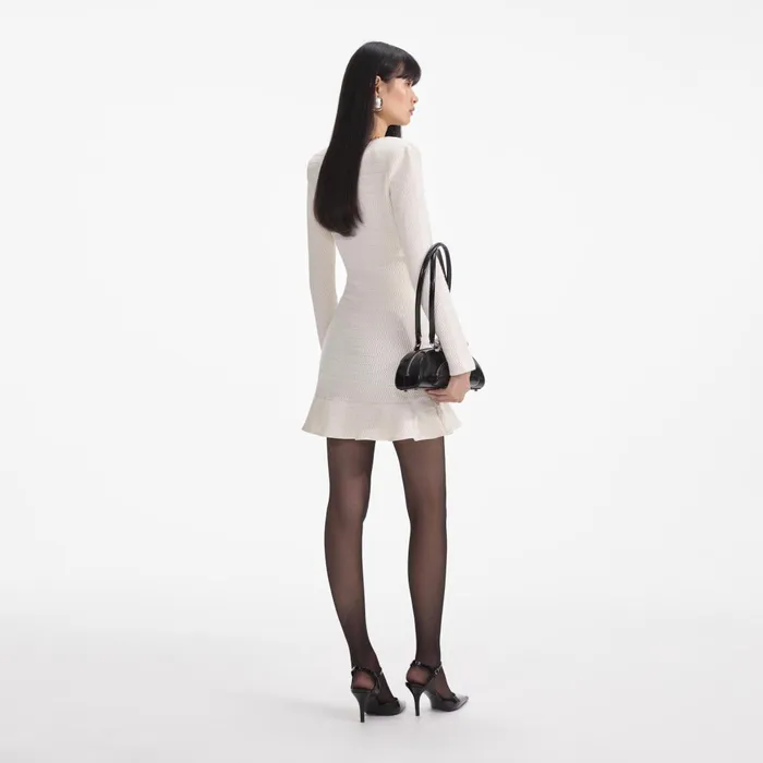 Self Portrait Dresses Cream Lurex Knit Mini Dress 8211 Women