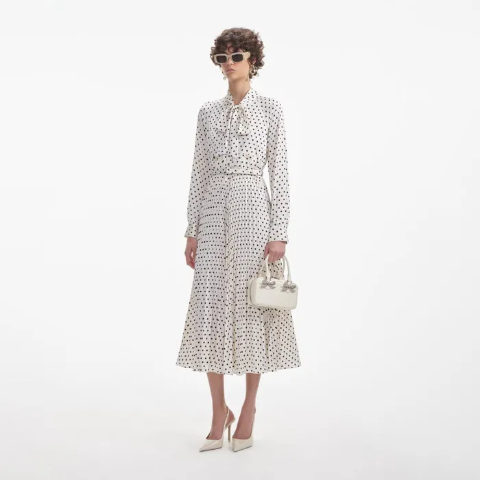Self Portrait Dresses Cream Polka Dot Satin Midi Dress 8211 Women