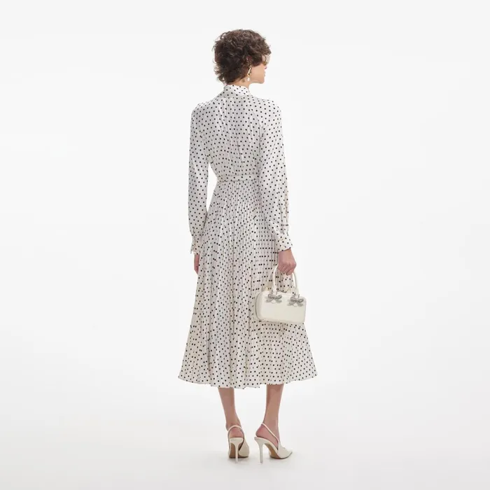 Self Portrait Dresses Cream Polka Dot Satin Midi Dress 8211 Women