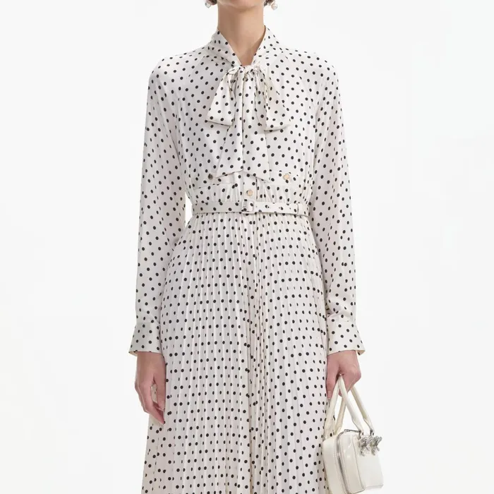Self Portrait Dresses Cream Polka Dot Satin Midi Dress 8211 Women