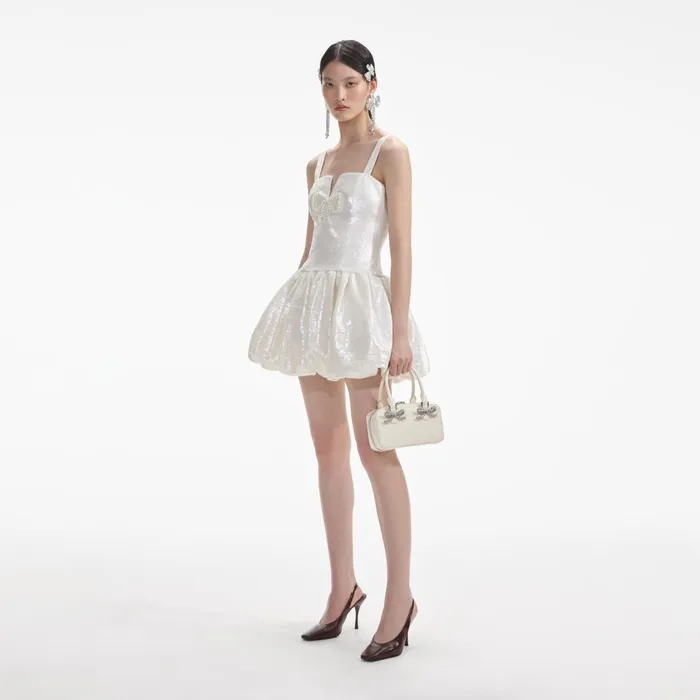 Self Portrait Dresses Cream Sequin Bow Mini Dress 8211 Women