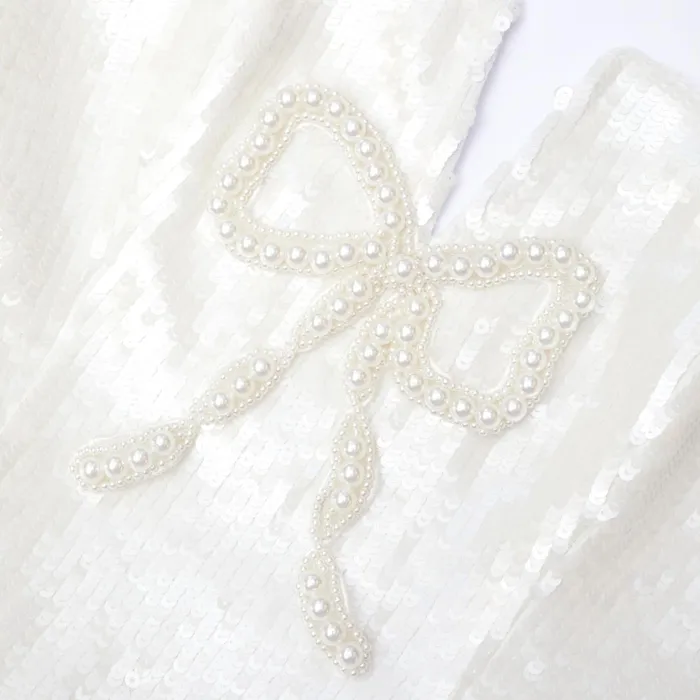 Self Portrait Dresses Cream Sequin Bow Mini Dress 8211 Women