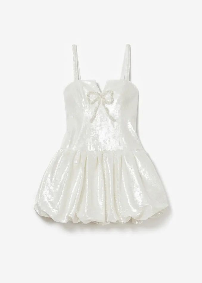 Self Portrait Dresses Cream Sequin Bow Mini Dress 8211 Women