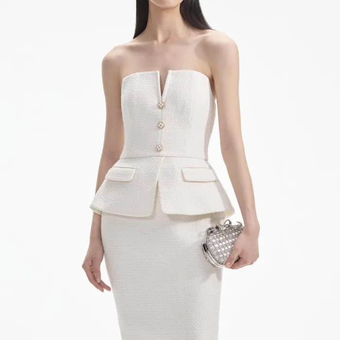 Self Portrait Dresses Cream Tinsel Boucle Bandeau Midi Dress 8211 Women