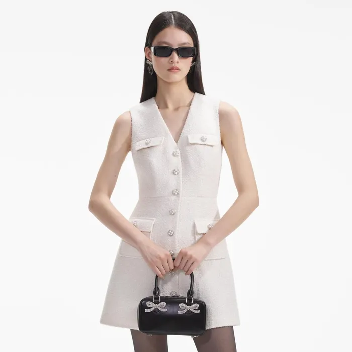 Self Portrait Dresses Cream Tinsel Boucle Buttoned Mini Dress 8211 Women