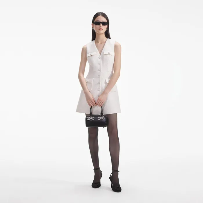 Self Portrait Dresses Cream Tinsel Boucle Buttoned Mini Dress 8211 Women