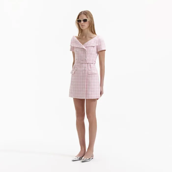 Self Portrait Dresses Pink Boucle Off Shoulder Mini Dress 8211 Women