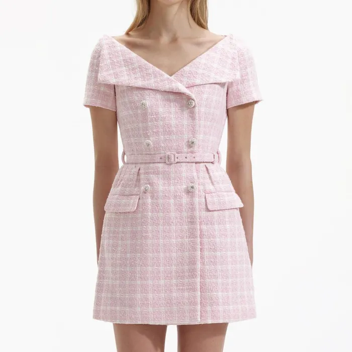 Self Portrait Dresses Pink Boucle Off Shoulder Mini Dress 8211 Women