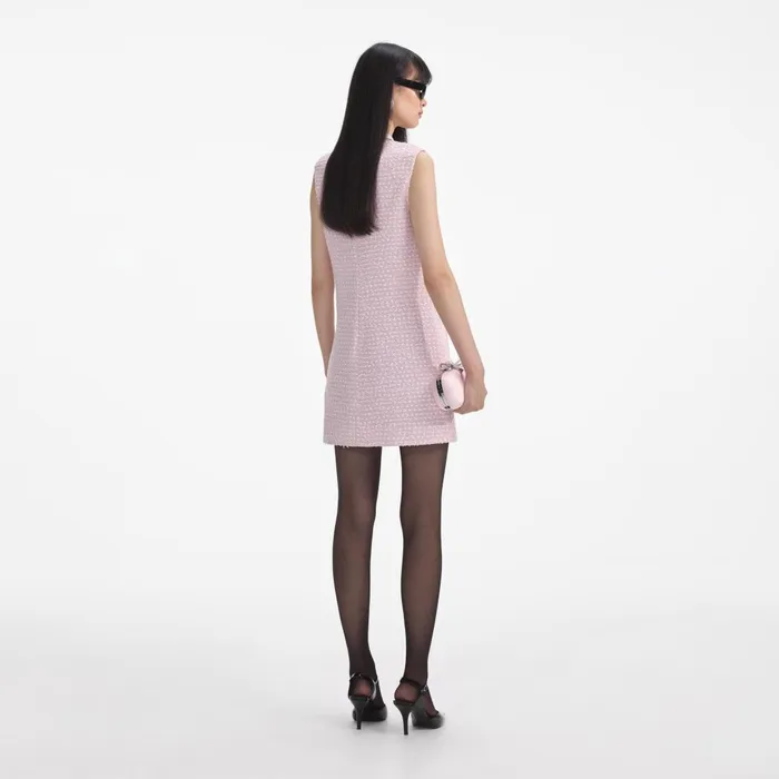 Self Portrait Dresses Pink Boucle Pearl Trim Mini Dress 8211 Women
